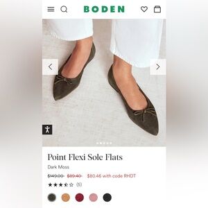 Boden Olive Pointed Flats with Bow